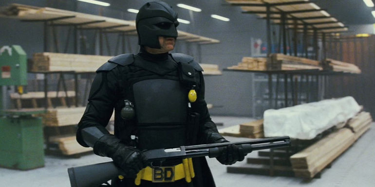 Big Daddy (Nicolas Cage) wielding a shotgun in Kick-Ass