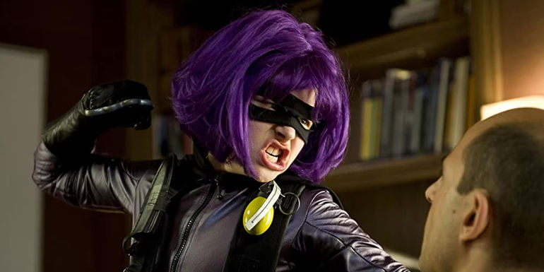 Hit-Girl (Chloe Grace Moretz) punching a henchman in Kick-Ass