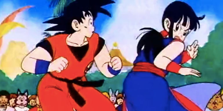 Dragon Ball's Goku and Chi-Chi fighting. 