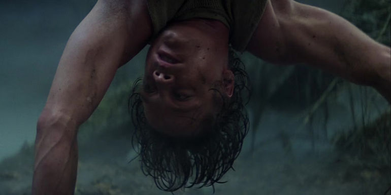 Luke Skywalker (Mark Hamill) does a one-armed handstand as his muscles flex and his hair falls over his eyes during his training with Yoda on Dagobah in Star Wars: Episode V - The Empire Strikes Back