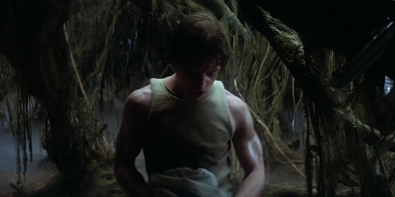 Luke Skywalker (Mark Hamill) flexes his arms after a training session on Dagobah in Star Wars: Episode V - The Empire Strikes Back