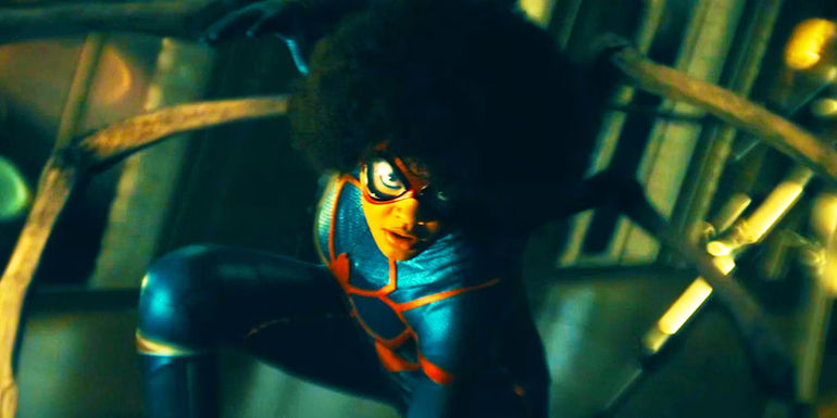 Celeste O'Connor in her Spider-Woman costume in Madame Web