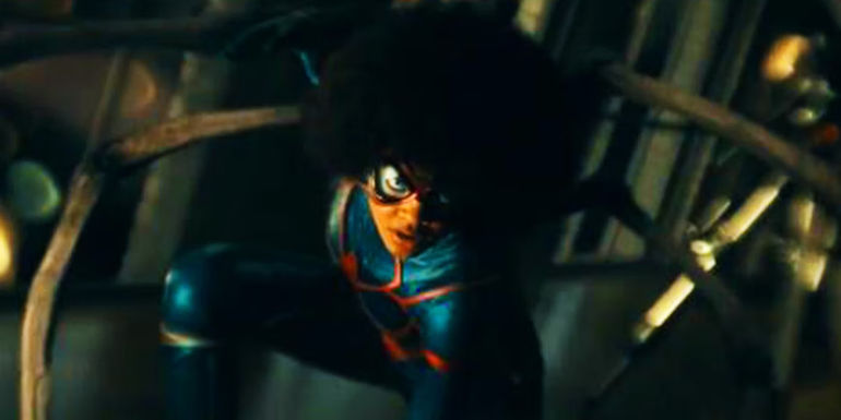 Celeste O'Connor's Spider-Woman crouching down in Madame Web trailer
