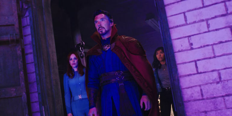 Doctor Strange, Christine Palmer and America Chavez in the Gap Junction in Doctor Strange in the Multiverse of Madness