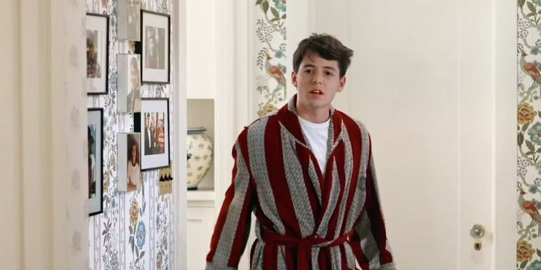 Ferris Bueller in the post-credits scene wearing a bathrobe.