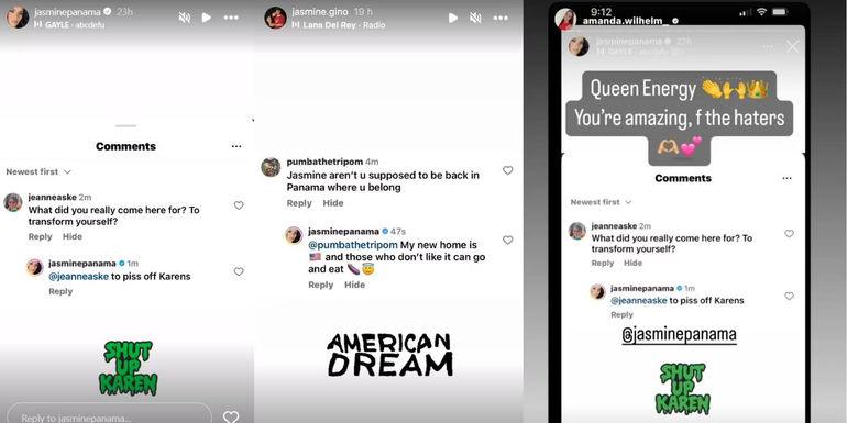 90 Day Fiance star Jasmine Pineda's Instagram Stories responding to xenophobic comments