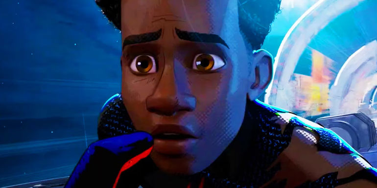 Miles Morales looking scared in Spider-Man Across the Spider-Verse
