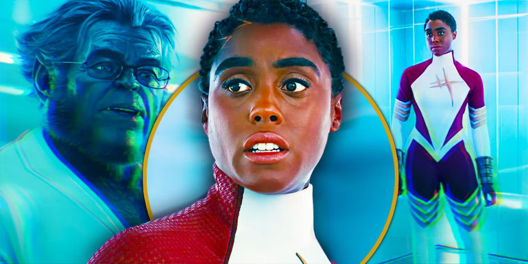 Edited image of Lashana Lynch as Maria Rambeau In The Marvels in superhero costume with X-Men's Beast beside her