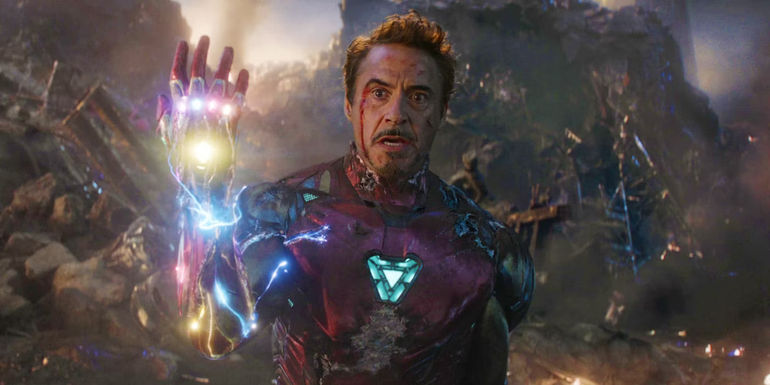 Tony Stark holding the Infinity Stones in Avengers Endgame