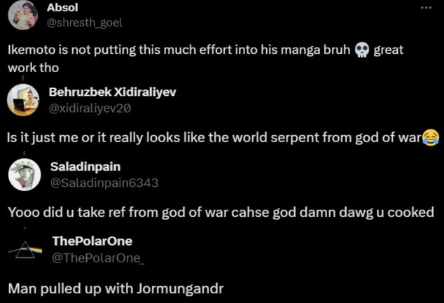 Netizens compare the World Serpent's design to the one seen in the God of War video game (Screengrab via X)