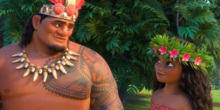 Chief and Moana looking at each other in Moana