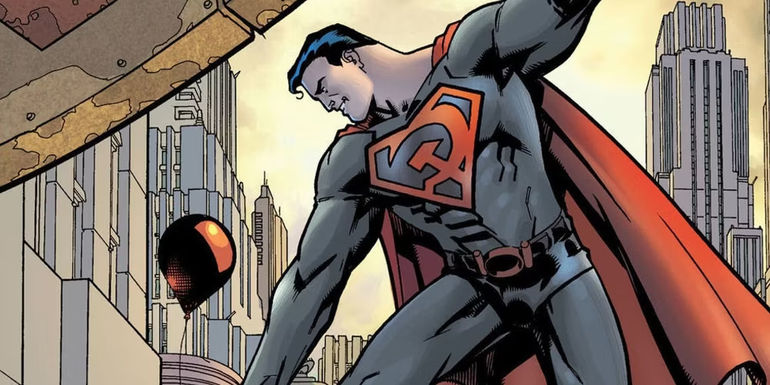 Superman hovers over a woman in Superman Red Son