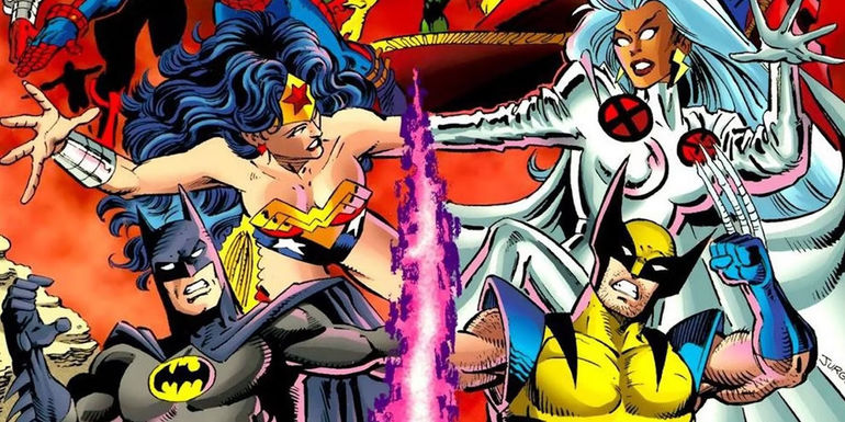 Wonder Woman and Batman fight Storm and Wolverine in a crossover comic