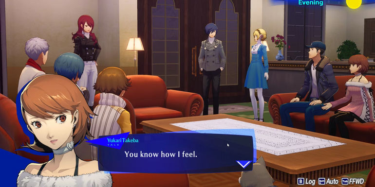 Image of the SEES group gathering to discuss the future in Persona 3 Reload