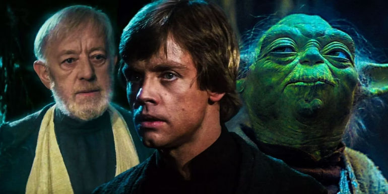 Luke Skywalker, Obi-Wan, and Yoda from Star Wars' original trilogy.