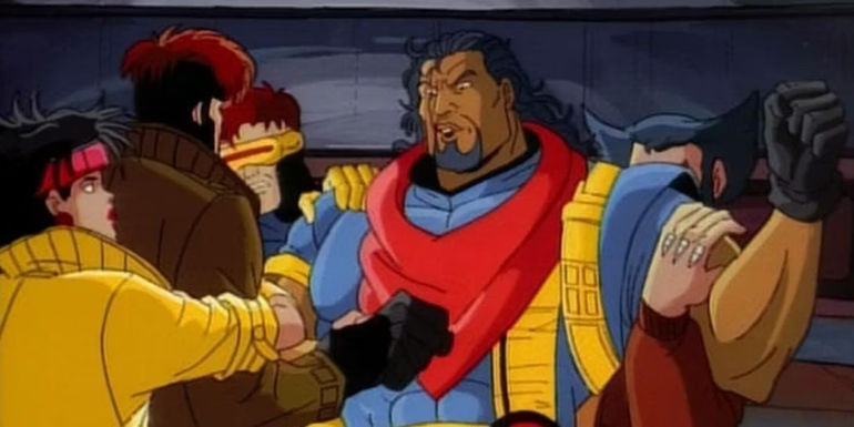 Bishop fighting the x-men in X-Men the animated series days of future past
