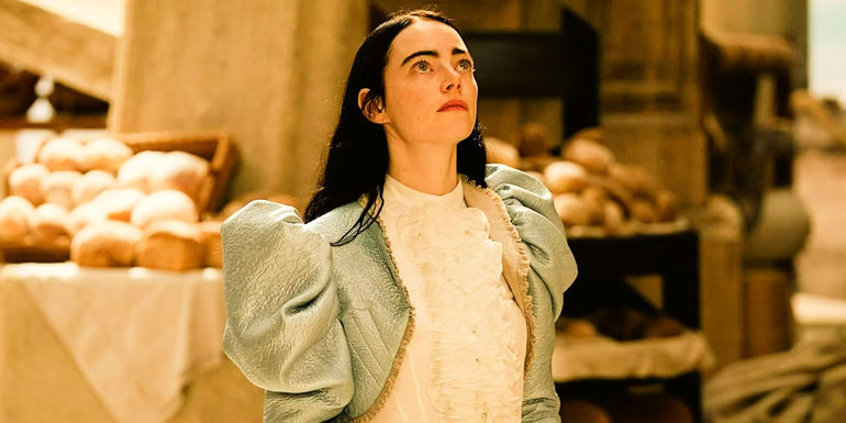 Emma Stone as Bella Baxter looking up in Poor Things