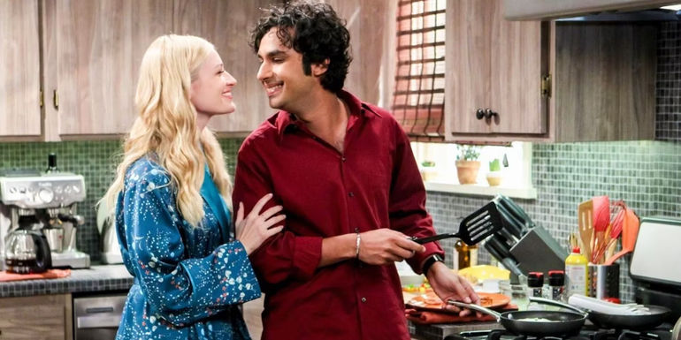 Nell and Raj smiling at each other on the Big Bang Theory