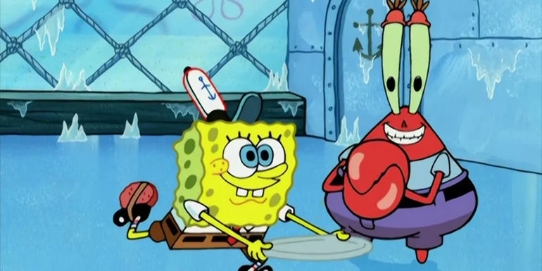 SpongeBob SquarePants and Mister Krabs Looking Happy on Ice
