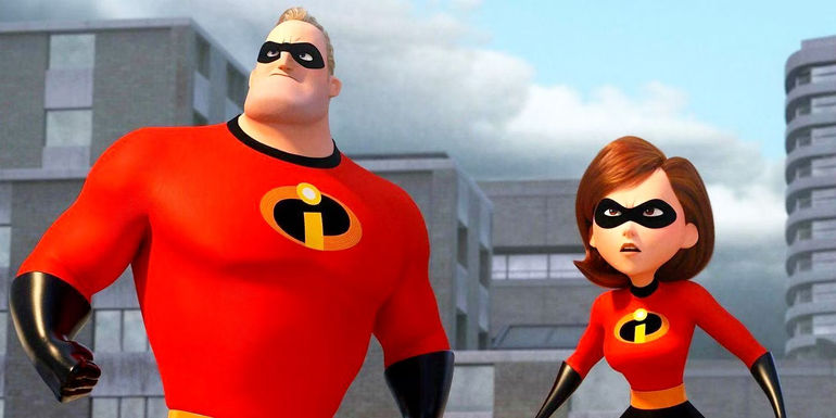 Mr & Mrs Incredible looking up in The Incredibles
