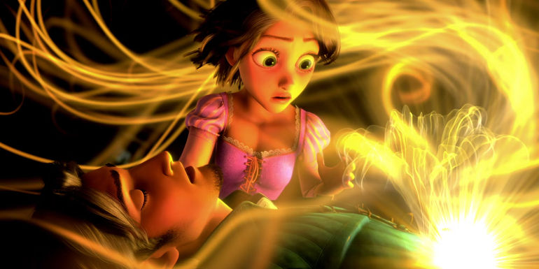 Rapunzel heals Eugene in Tangled