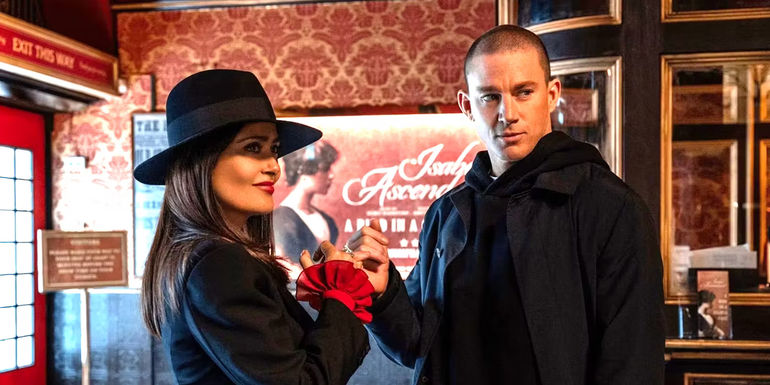 Salma Hayek Pinault and Channing Tatum in Magic Mike's Last Dance.