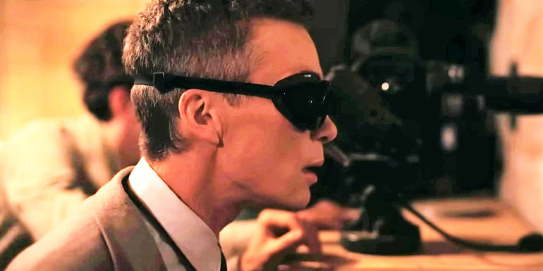 Cillian Murphy as Oppenheimer watching Trinity Test in Oppenheimer