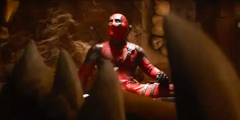 Deadpool on the Hulk's bed on Sakaar in Deadpool and Wolverine