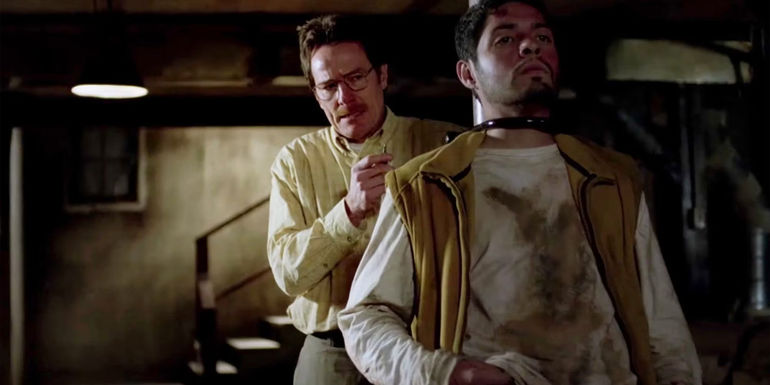 Bryan Cranston as Walter White choking Krazy-8 in Breaking Bad season 1