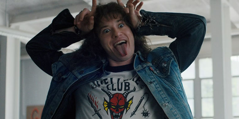 Eddie with devil horns in Stranger Things