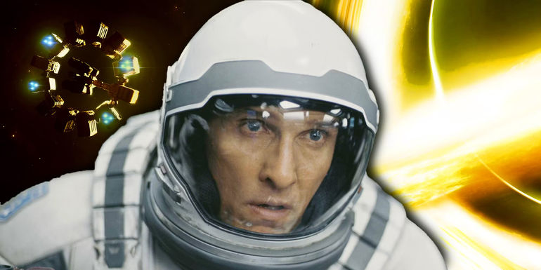 Matthew McConaughey as Cooper in a space suit, looking scared in Interstellar