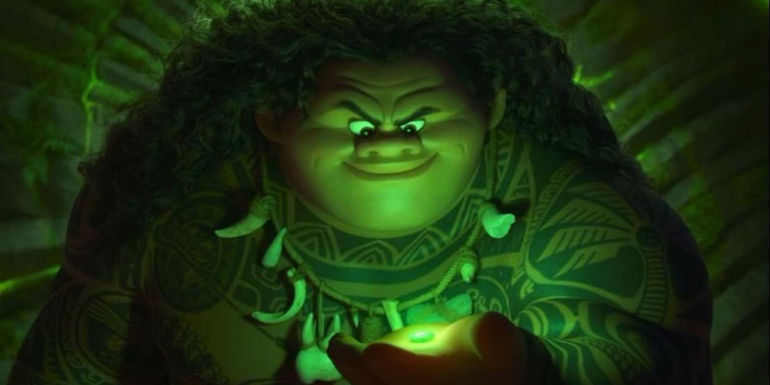 Maui holding the heart of Te Fiti in Moana