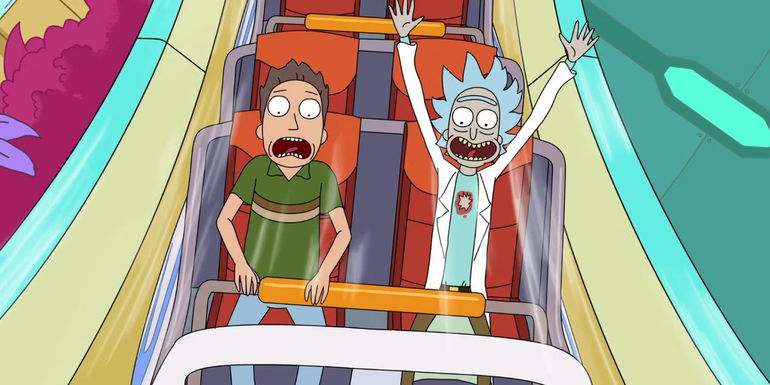 Rick and Jerry on a rollercoaster in Rick and Morty
