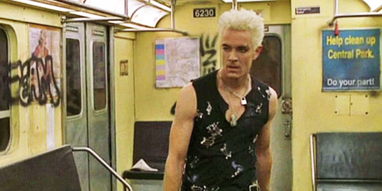 Spike in a subway car in Buffy the Vampire Slayer