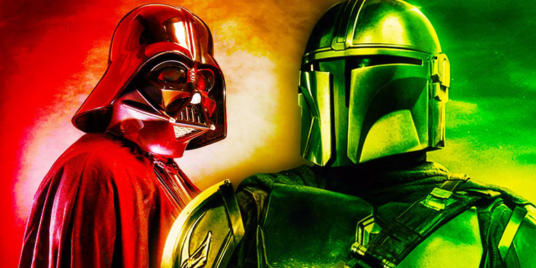 Din Djarin and Darth Vader in Star Wars