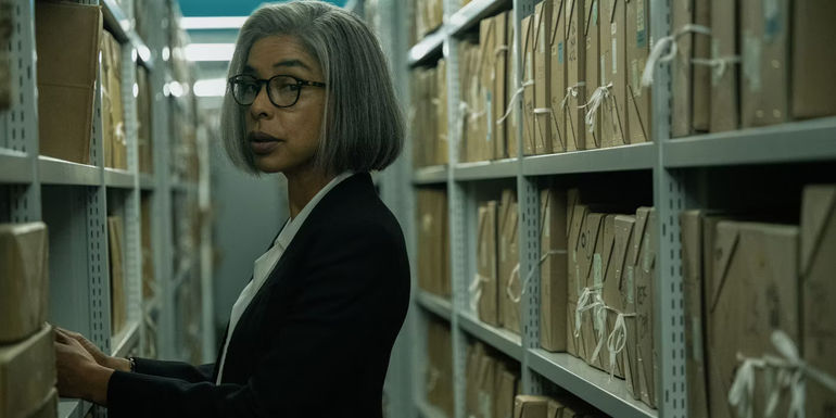 Sophie Okonedo in a library in Slow Horses