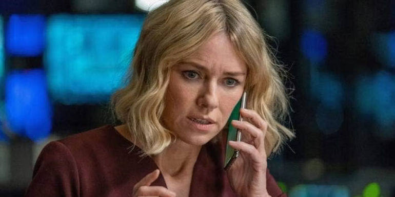 Naomi Watts on the phone, looking distressed in Boss Level