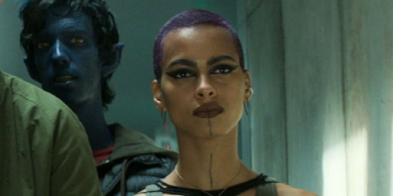 Selena and Nightcrawler walking through a dingy hallway in X-Men: Dark Phoenix