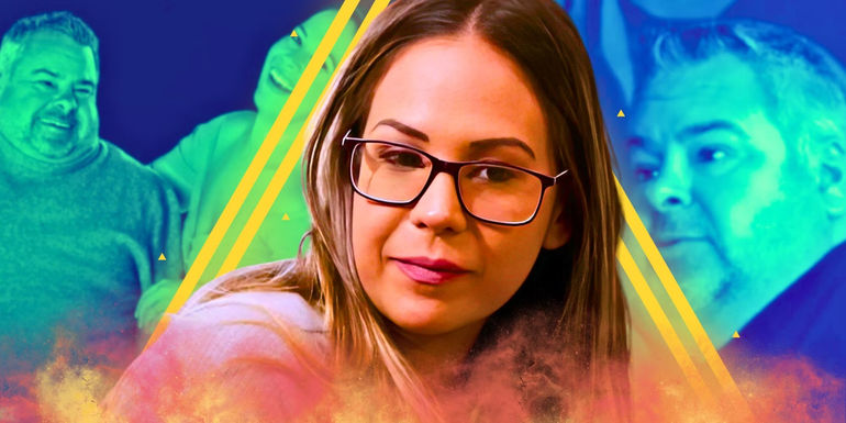 90 Day Fiancé's Liz Woods with big Ed Brown montage in the background