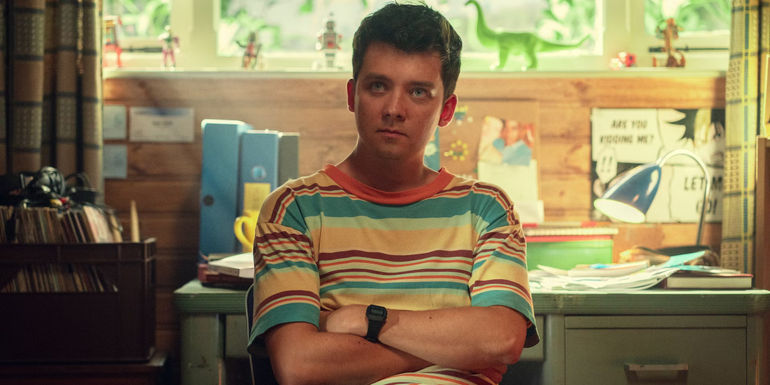 Otis (Asa Butterfield) looking unhappy in Sex Education season 4