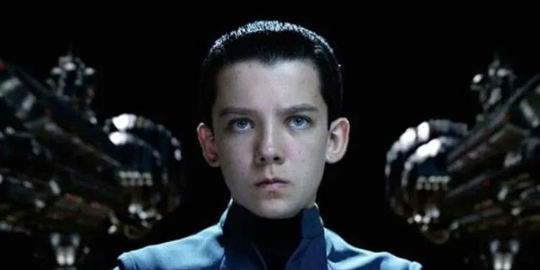 Ender (Asa Butterfield) looking serious in Ender's Game