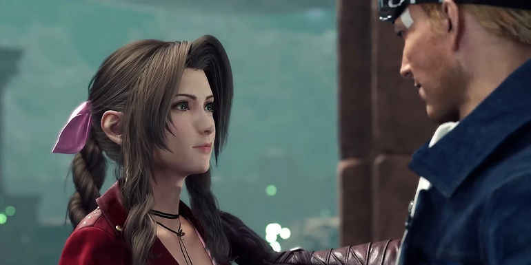 Cid Highwind comforting Aerith in Final Fantasy 7 Rebirth