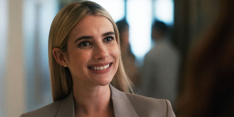 Emma Roberts smiling as Anna Alcott in American Horror Story: Delicate part two
