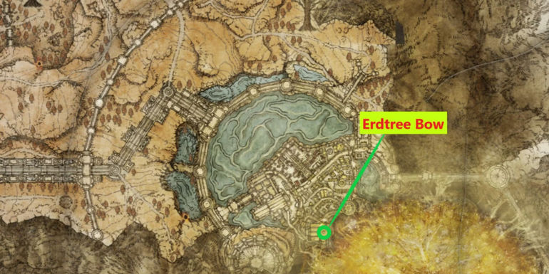 Erdtree Bow location on the map in Elden Ring