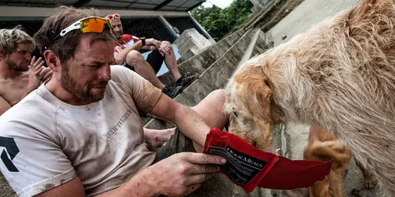 Mikael Lindnord giving Arthur some water