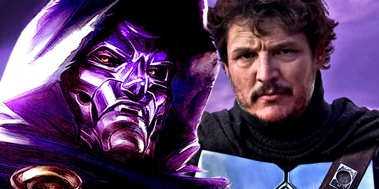 Pedro Pascal in The Mandalorian and Doctor Doom in Marvel Comics