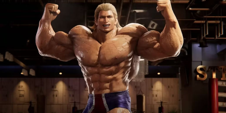 Steve flexing off his muscles 