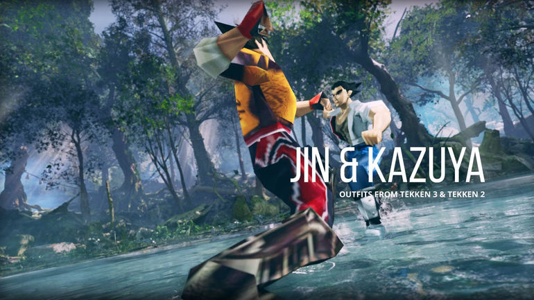 A screenshot of Tekken 8's Kazuya and Jin in their old Tekken appearances thanks to mods.