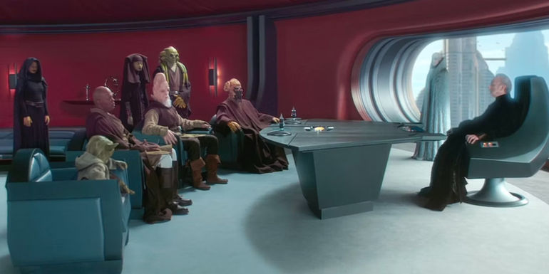 Barriss Offee in Attack of the Clones During Jedi Meeting with Palpatine