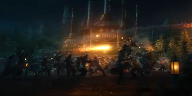 The Fire Nation attacking an Air Temple as seen in Netflix's Last Airbender